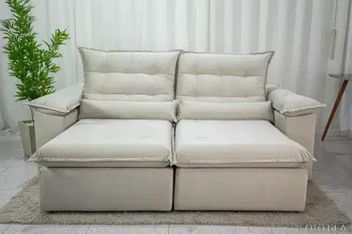 Sofá Retrátil Reclinável Emanuelly 2.30m Veludo Bege - D28 Soft - Imagem 5