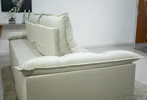 Sofá Retrátil Reclinável Emanuelly 2.30m Veludo Bege - D28 Soft - Imagem 7