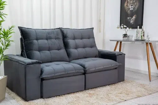 Sofá Retrátil Reclinável Grécia 2.10m Veludo Cinza - D33 e Molas Ensacadas - Imagem 7