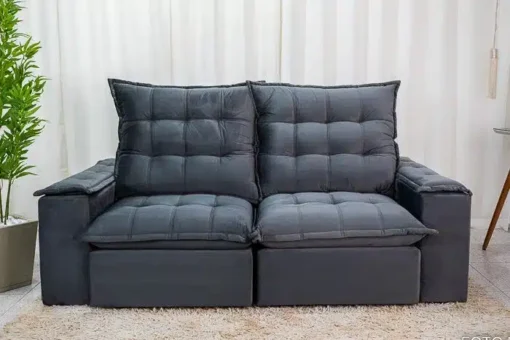 Sofá Retrátil Reclinável Grécia 2.10m Veludo Cinza - D33 e Molas Ensacadas - Imagem 6