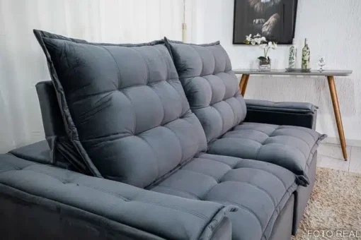 Sofá Retrátil Reclinável Grécia 2.10m Veludo Cinza - D33 e Molas Ensacadas - Imagem 4