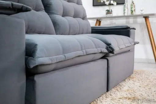 Sofá Retrátil Reclinável Grécia 2.10m Veludo Cinza - D33 e Molas Ensacadas - Imagem 8