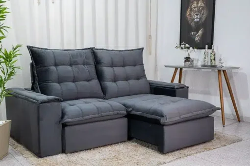 Sofá Retrátil Reclinável Grécia 2.10m Veludo Cinza - D33 e Molas Ensacadas - Imagem 3