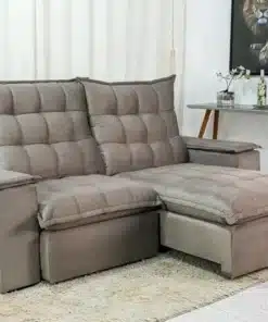 Sofá Retrátil Reclinável Grécia 2.10m Veludo Cinza – D33 e Molas Ensacadas