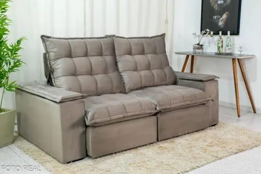 Sofá Retrátil Reclinável Grécia 2.10m Veludo Cinza – D33 e Molas Ensacadas - Imagem 3