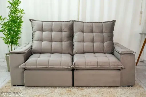 Sofá Retrátil Reclinável Grécia 2.10m Veludo Cinza – D33 e Molas Ensacadas - Imagem 5