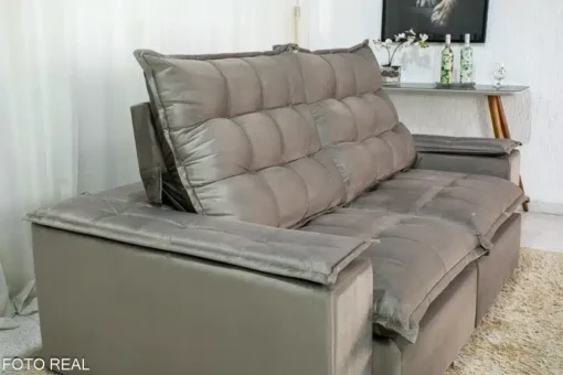 Sofá Retrátil Reclinável Grécia 2.10m Veludo Cinza – D33 e Molas Ensacadas - Imagem 7