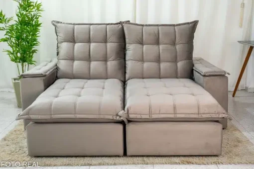Sofá Retrátil Reclinável Grécia 2.10m Veludo Cinza – D33 e Molas Ensacadas - Imagem 4