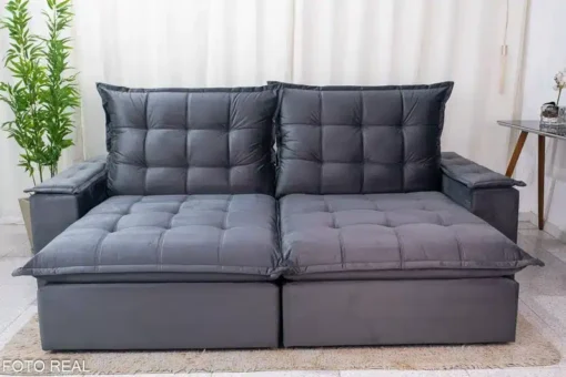 Sofá Retrátil Reclinável Grécia 2.30m Veludo Cinza – D33 e Molas Ensacadas - Imagem 6