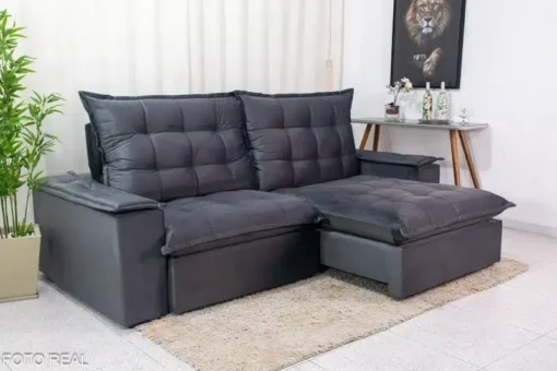 Sofá Retrátil Reclinável Grécia 2.30m Veludo Cinza – D33 e Molas Ensacadas - Imagem 3