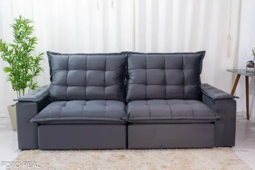Sofá Retrátil Reclinável Grécia 2.30m Veludo Cinza – D33 e Molas Ensacadas - Imagem 5