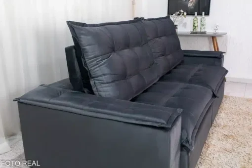 Sofá Retrátil Reclinável Grécia 2.30m Veludo Cinza – D33 e Molas Ensacadas - Imagem 4