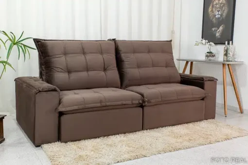 Sofá Retrátil Reclinável Grécia 2.30m Veludo Marrom - D33 e Molas Ensacadas - Imagem 3
