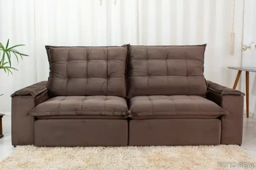 Sofá Retrátil Reclinável Grécia 2.30m Veludo Marrom - D33 e Molas Ensacadas - Imagem 4