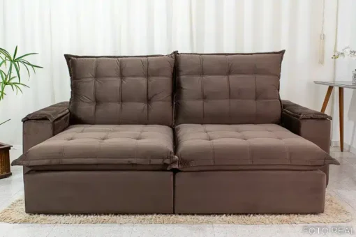 Sofá Retrátil Reclinável Grécia 2.30m Veludo Marrom - D33 e Molas Ensacadas - Imagem 5