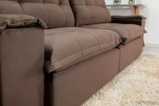 Sofá Retrátil Reclinável Grécia 2.30m Veludo Marrom - D33 e Molas Ensacadas - Imagem 6