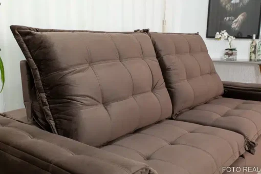 Sofá Retrátil Reclinável Grécia 2.30m Veludo Marrom - D33 e Molas Ensacadas - Imagem 7