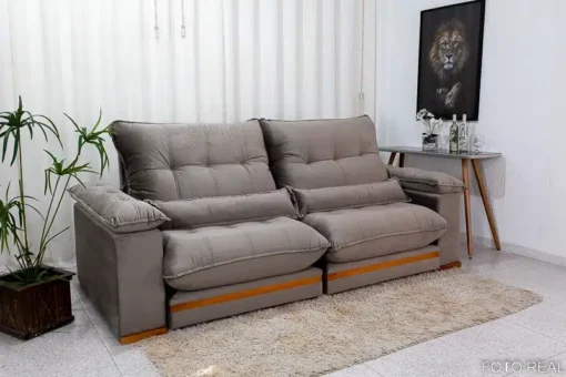 Sofá Retrátil Reclinável Ibiza Deluxe 2.30m Veludo Cinza – D33 e Molas Ensacadas - Imagem 3