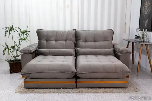 Sofá Retrátil Reclinável Ibiza Deluxe 2.30m Veludo Cinza – D33 e Molas Ensacadas - Imagem 4
