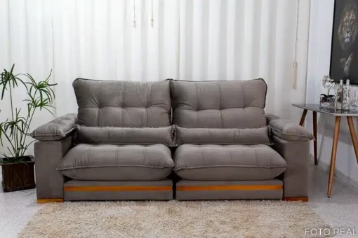 Sofá Retrátil Reclinável Ibiza Deluxe 2.30m Veludo Cinza – D33 e Molas Ensacadas - Imagem 5