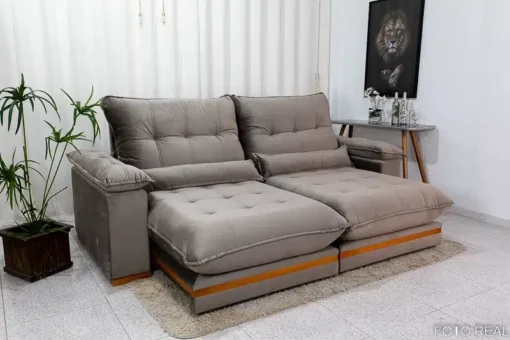 Sofá Retrátil Reclinável Ibiza Deluxe 2.30m Veludo Cinza – D33 e Molas Ensacadas