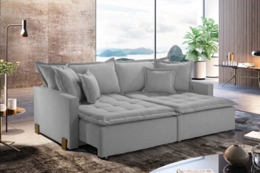 Sofá Cama e Retrátil e Reclinável Zoe 1.80m Linho Cinza – Sem Caixa - Imagem 4