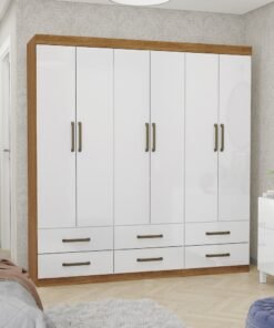 Guarda-Roupa 6 Portas Dallas 1,53m Cinamono/Branco – Carioca Móveis