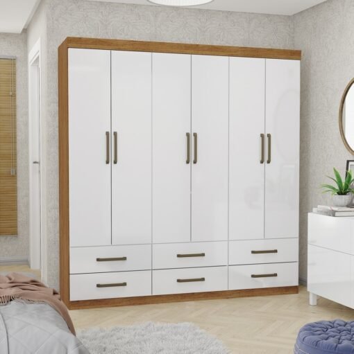 Guarda-Roupa 6 Portas Dallas 1,53m Cinamono/Branco – Carioca Móveis