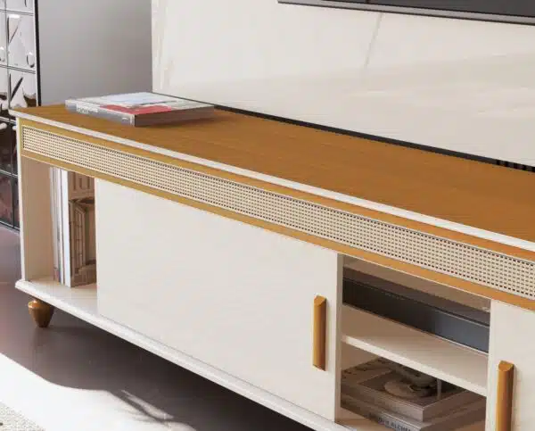 Painel até 75″ Bliss + Rack Comodoro 1.8 Off White/Cedro – EDN MÓVEIS - Image 4
