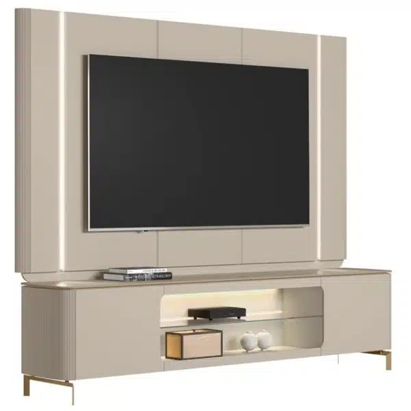Painel + Rack Santorini Off White/Tauari Fosco – LINEA BRASIL - Image 12
