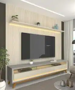 Painel até 85″ Nobre 230 Off White + Rack Requinte 212 Cinza/Off White – GELIUS