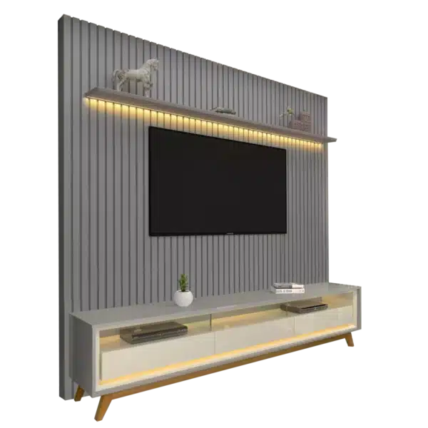 Painel até 85″ Nobre 230 Cinza + Rack Requinte 212 Cinza/Off White – GELIUS - Image 3