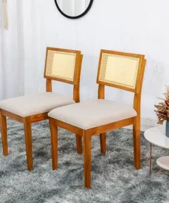 2 Cadeira Jade Linho Bege Madeira Maciça