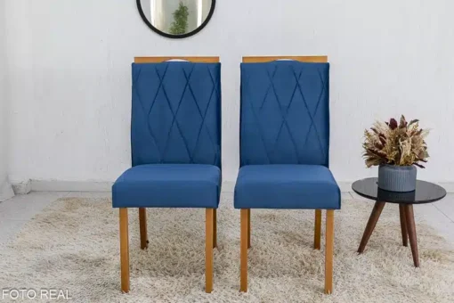 2 Cadeiras Lisboa Veludo Azul 503 Madeira Maciça Art Assento - Entregue Montada - Imagem 2