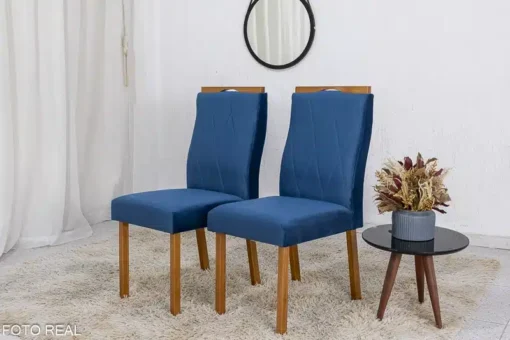 2 Cadeiras Lisboa Veludo Azul 503 Madeira Maciça Art Assento - Entregue Montada