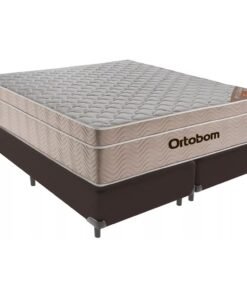 Colchão Queen Airtech Springpocket + Base Box Simples Corino Marrom – ORTOBOM + ALTO NÍVEL CAMAS E COLCHÕES