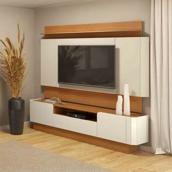 Painel + Rack até 65″ TB116L Off White/Freijó – DALLA COSTA
