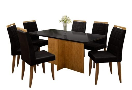 Mesa Los Angeles Tampo Cinamono/Preto 80×160 cm com 6 Cadeiras Las Vegas Preto - Imagem 2
