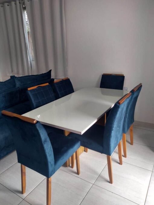Mesa Los Angeles Tampo off white 80×160 cm com 6 Cadeiras Las Vegas Azul - Imagem 2
