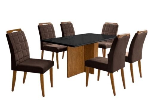 Mesa Los Angeles Tampo Cinamono/Preto 80×160 cm com 6 Cadeiras Las Vegas Marrom - Imagem 2