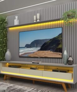 Painel até 85″ Nobre 230 Cinza + Rack Requinte 212 Cinza/Off White – GELIUS