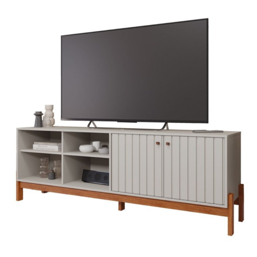 Rack Bancada Holanda Off White/Cinamono Ripado 100% MDF TV até 70 Polegadas Larg. 1.85m – Permóbili - Imagem 2