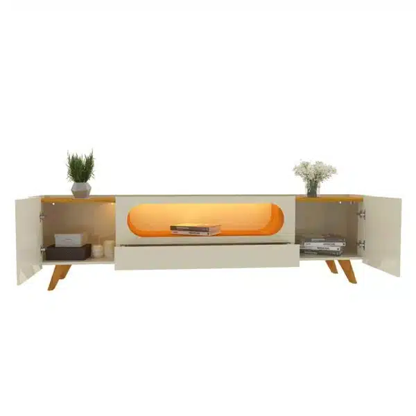 Painel Nobre 230 Off White + Rack Nobre 210 (Pés de Madeira) Off White/Naturale – GELIUS - Image 4