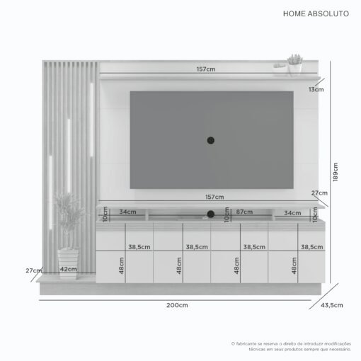 Home Absoluto Cinamono/Off White Ripado C/ Led TV até 65 Polegadas Larg. 2.00m – JCM - Imagem 2
