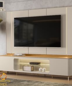 Painel + Rack Santorini Off White/Tauari Fosco – LINEA BRASIL