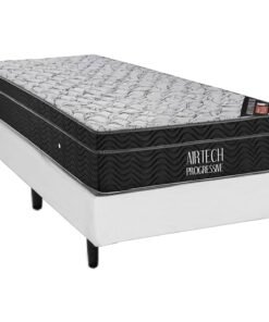 Colchão Solteiro Airtech Progressive D26 + Base Box Simples Corino Branco – ORTOBOM + ALTO NÍVEL CAMAS E COLCHÕES