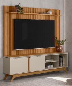 Painel até 75″ Gênova 2.0 Nature + Rack Istambul Nature/Off White – LINEA BRASIL