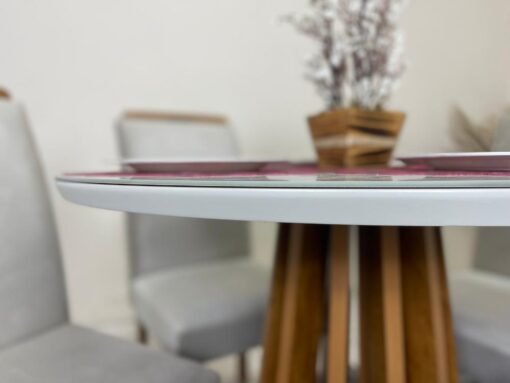 Mesa de Jantar Berlim 1.00×1.00 Redonda Com 4 Cadeiras Napoles/Londres – Cinamomo/Off White/Bege - Imagem 4