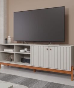 Rack Bancada Holanda Off White/Cinamono Ripado 100% MDF TV até 70 Polegadas Larg. 1.85m – Permóbili