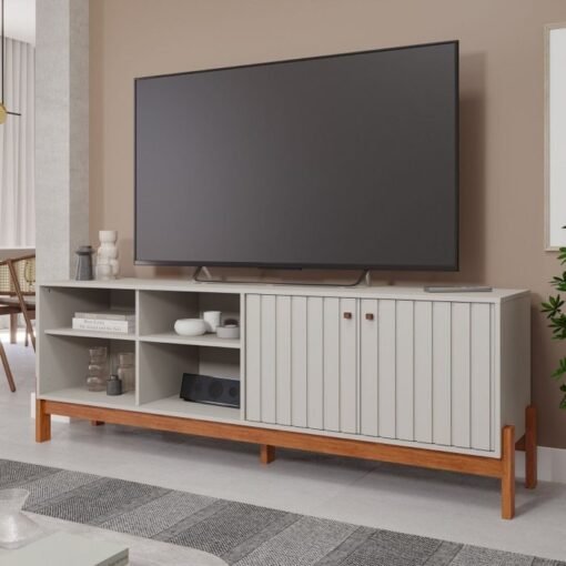 Rack Bancada Holanda Off White/Cinamono Ripado 100% MDF TV até 70 Polegadas Larg. 1.85m – Permóbili